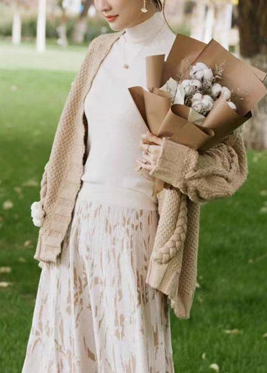 Boutique Khaki V Neck Patchwork Knit Cardigans Spring