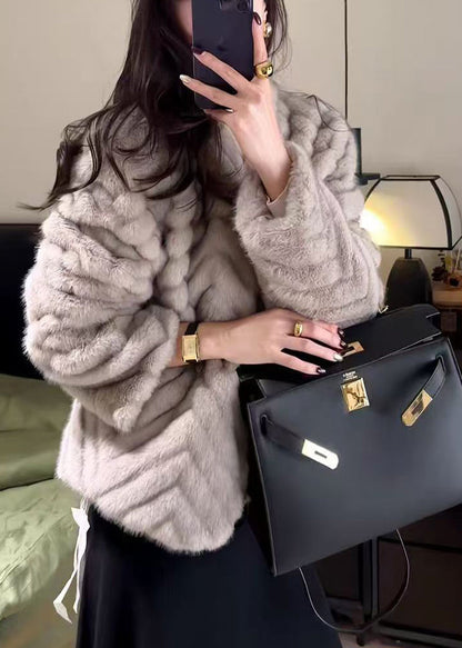 Beige Oversized Warm Faux Mink Hair Coats Winter
