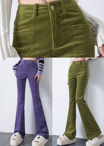 Fruit Green Silm Fit Corduroy Bell-bottom Trousers Spring