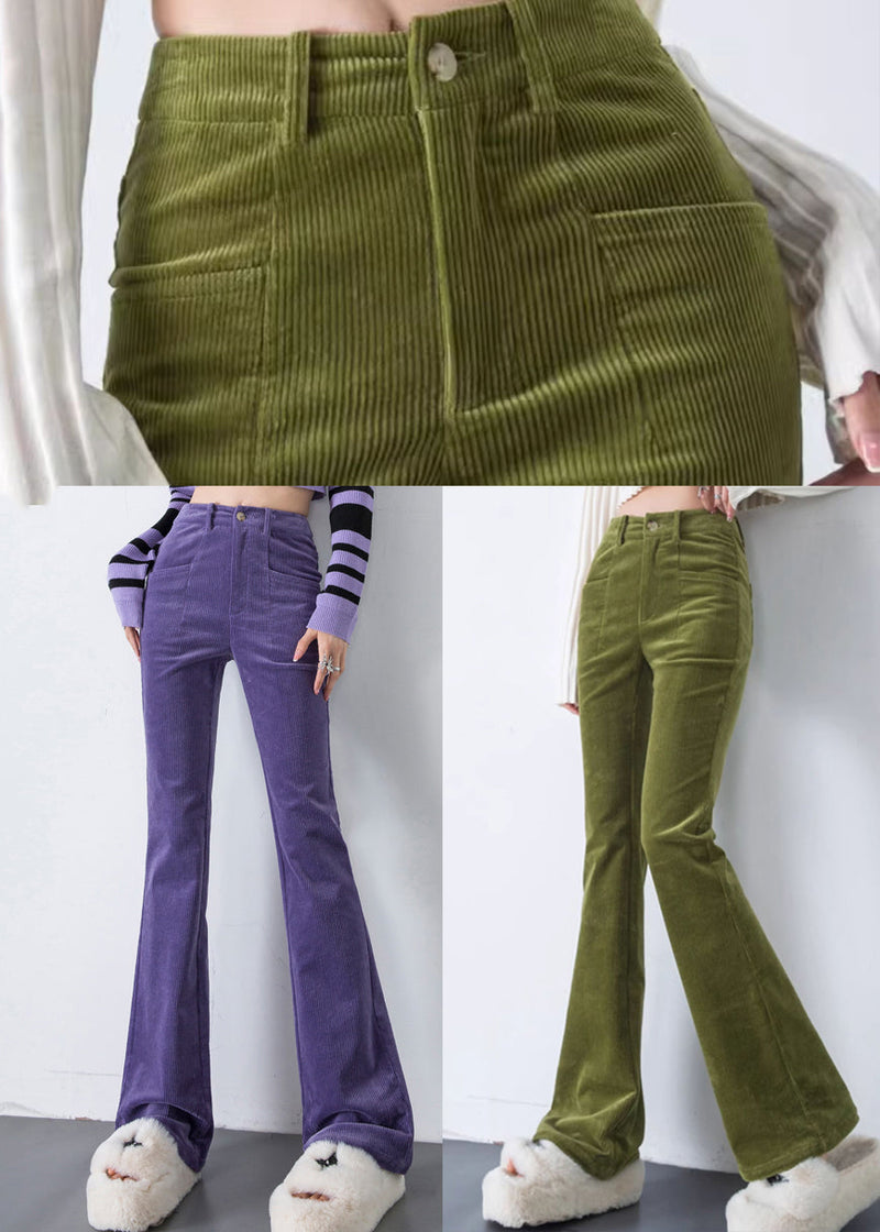 Fruit Green Silm Fit Corduroy Bell-bottom Trousers Spring