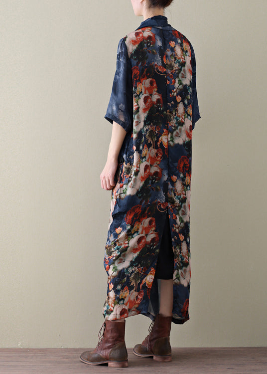 Navy Print Chiffon Beach Dress and Spaghetti Strap Dress Two Piece Set Summer