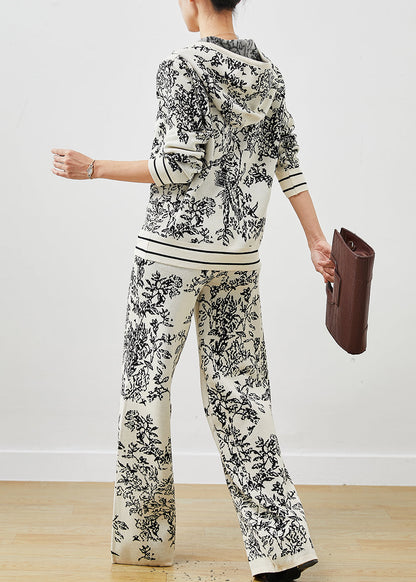 Style White Hooded Print Knit Sets 2 Pieces Spring
