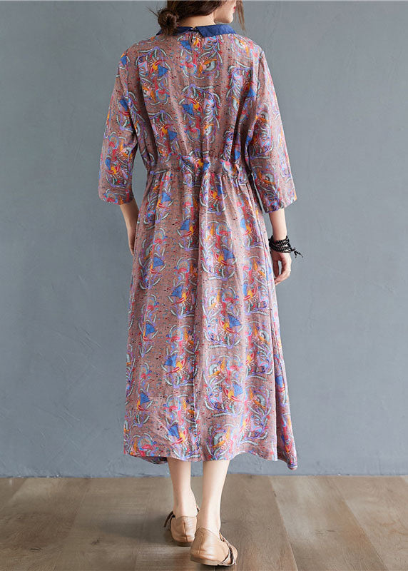 Tie Waist Print Pockets Fall Mid Dress Half Sleeve