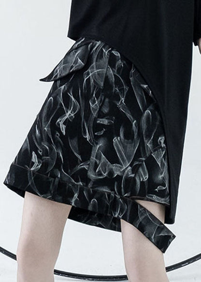 Style Black High Waist Hollow Out Print Cotton Denim a Line Skirts Summer