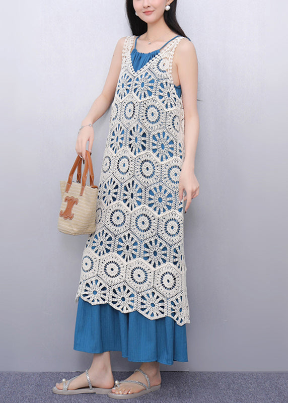 V Neck Hollow Out Long Spaghetti Strap Dress Two Pieces Set Sleeve
