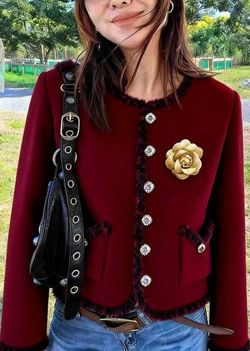 Italian Mulberry O Neck Pockets Cotton Short Coat Spring