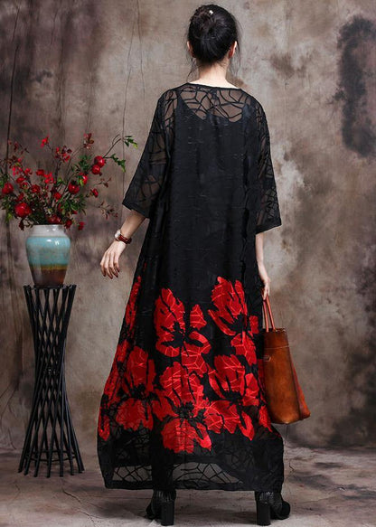 Red O Neck Two Pieces Vestidos Maxi Dresses