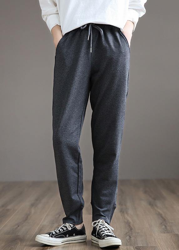 French Dark Gray Wild Pants Spring Elastic Waist Ideas Wide Leg Pants