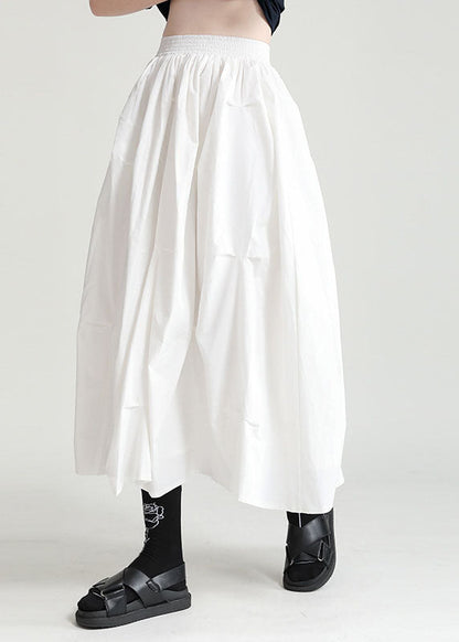 Style Black Elastic Waist Oversized Wrinkled Cotton a Line Skirts