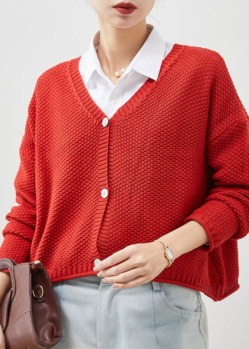 Red Button Down Knit Loose Cardigan Spring