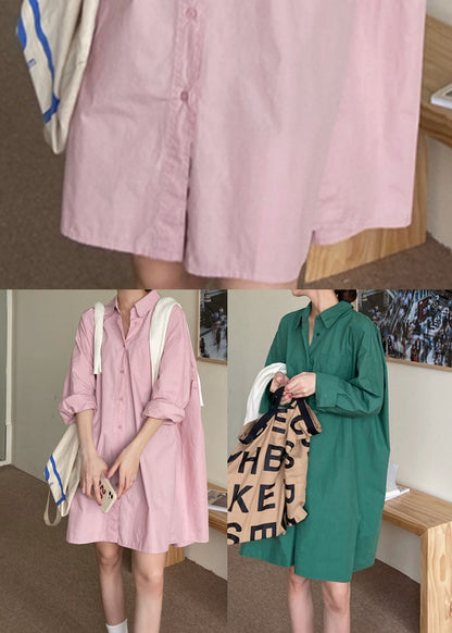 Green Button Cotton Loose Shirts Tops Spring