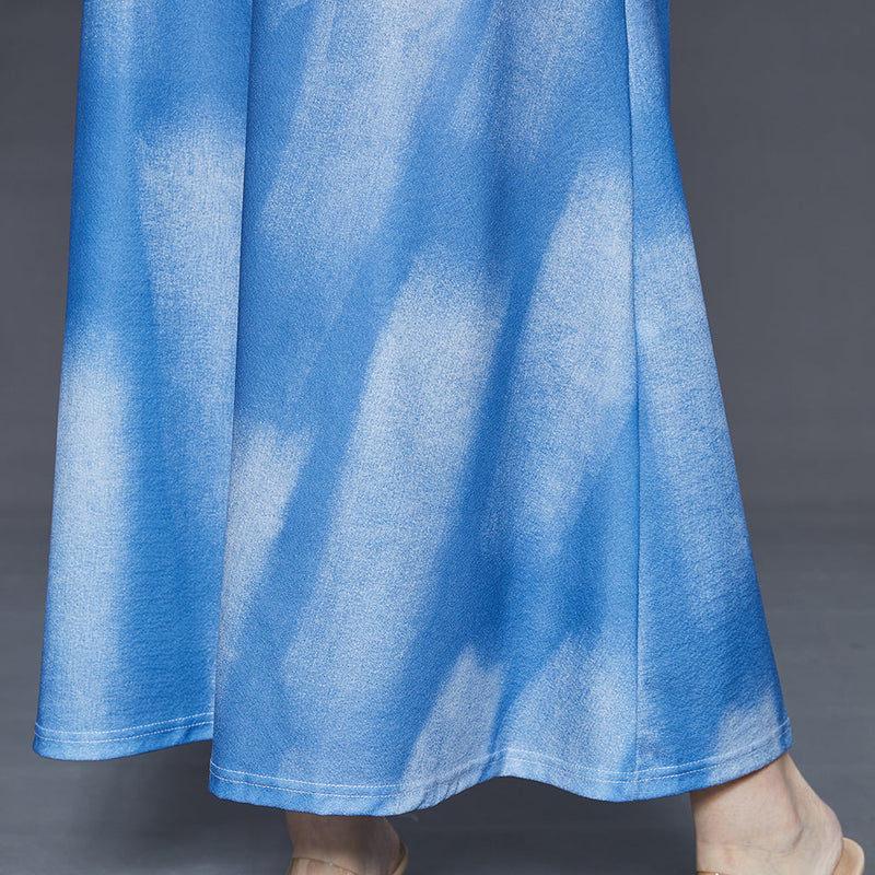 French Blue Tie Dye Cotton Spaghetti Strap Dress Summer