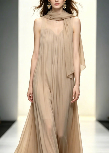 French Wrinkled Patchwork Vacation Long a Line Dresses Summer