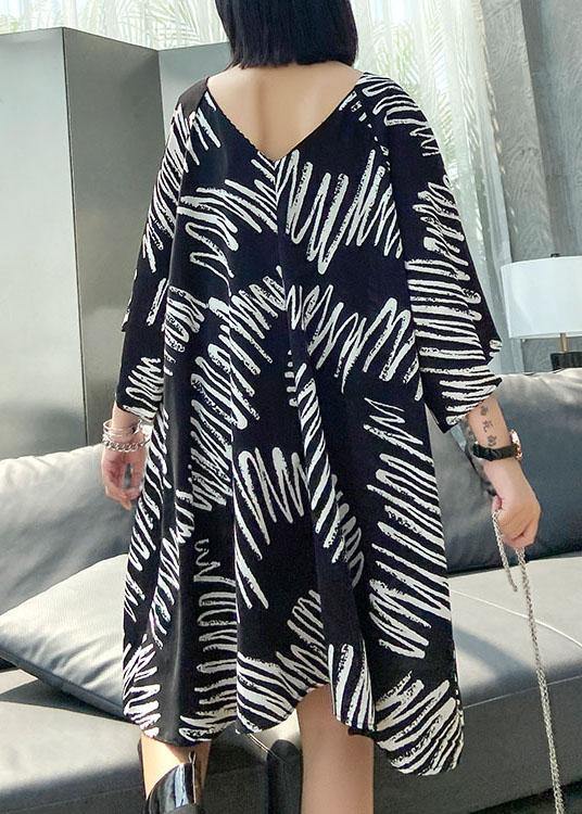 Stylish Black Print V Neck Summer Vacation Dress