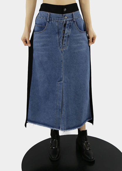 Style Black Elastic Waist Patchwork a Line Skirts Spring