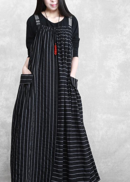 Spaghetti Strap Patchwork Quilting Dresses Work Black Striped Kaftan Dresses