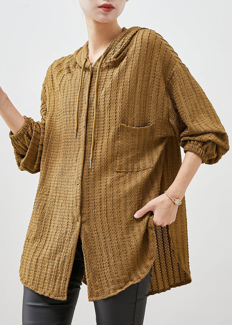 Yellow Hooded Cotton Blouses Spring