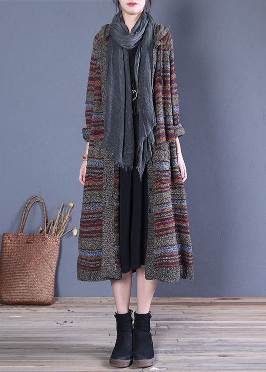 Camel Hooded Pockets Knit Cardigans Spring