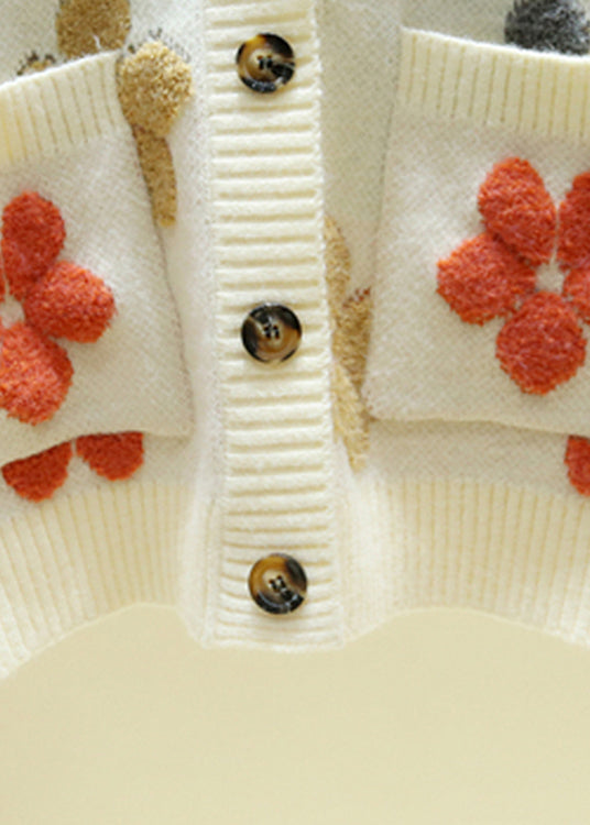 Italian Beige V Neck Embroideried Cozy Knit Cardigans Fall