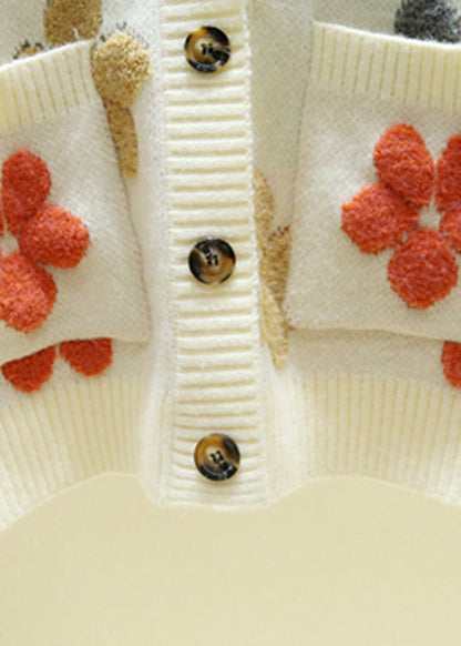 Italian Beige V Neck Embroideried Cozy Knit Cardigans Fall