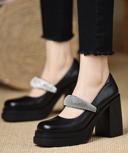 European and American Style Suede High Heels Splicing Zircon Buckle Strap