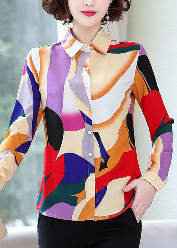 Rainbow Peter Pan Collar Print Chiffon Shirt Spring