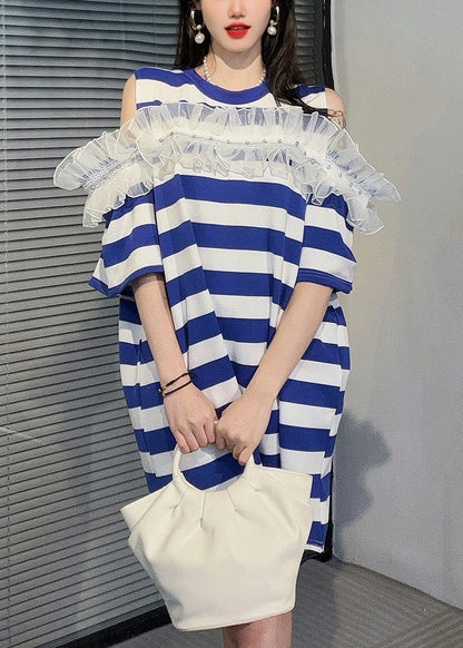 Red Cold Shoulder Ruffled Patchwork Cotton T Shirt Summer