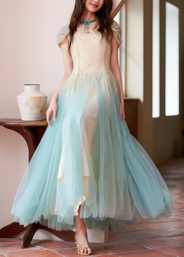 Apricot Sequins Lace Patchwork Tulle Long Dress Summer