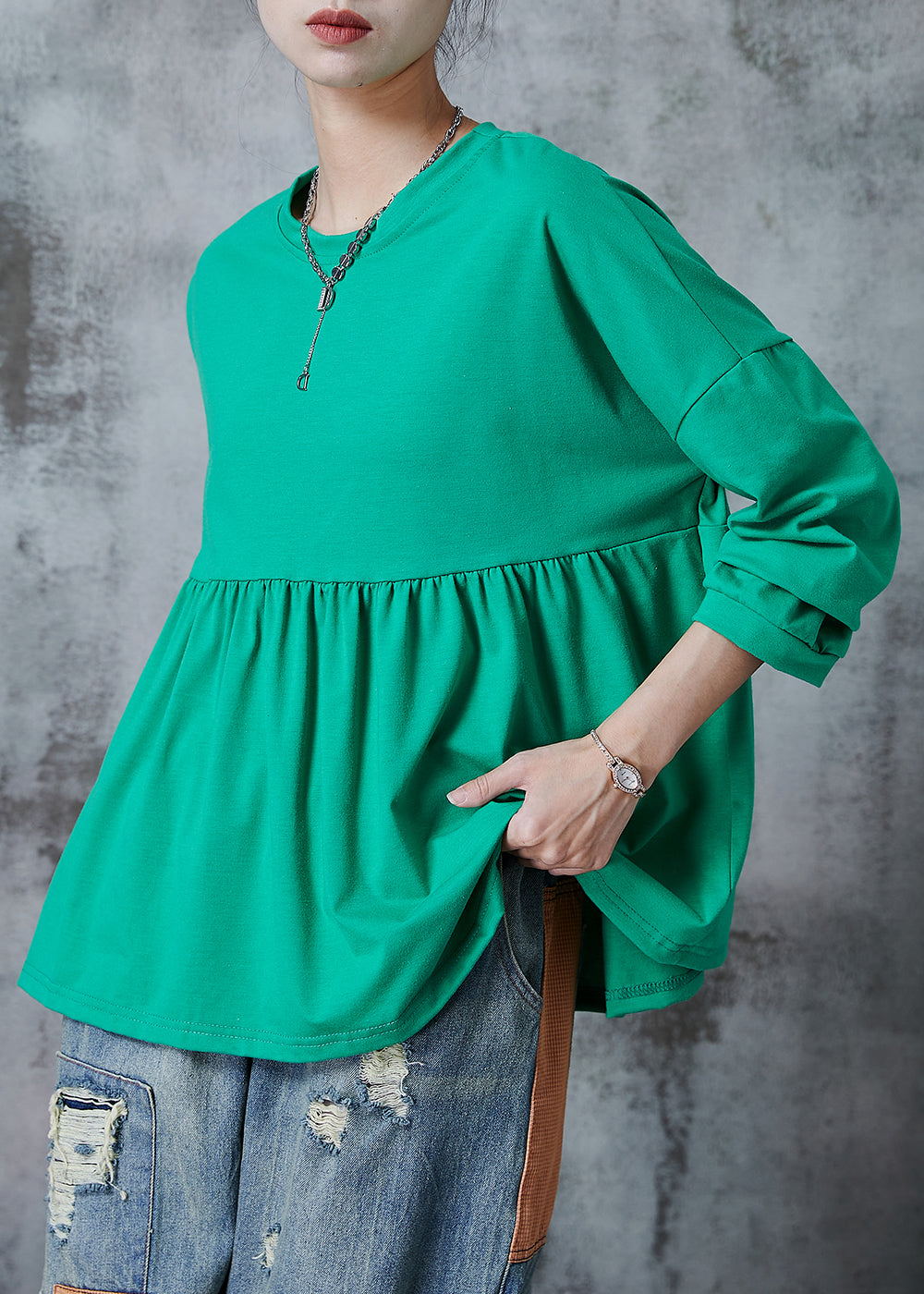 Green Oversized Cotton Sweatshirts Top Fall