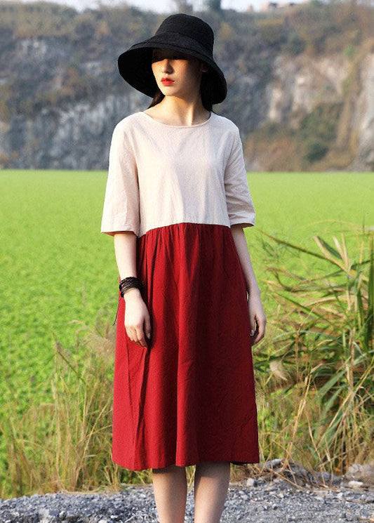 Unique Red O-neck Patchwork Dress Half Sleeve