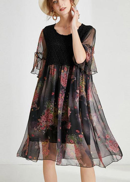 Blue Print Chiffon Patchwork Summer Dresses