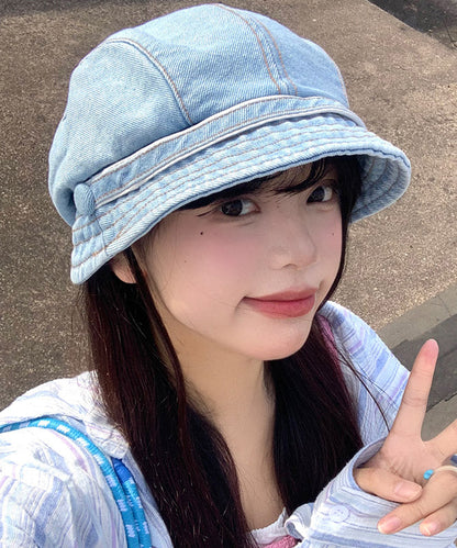 Light Blue Patchwork Denim Bucket Hat