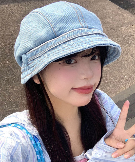 Light Blue Patchwork Denim Bucket Hat
