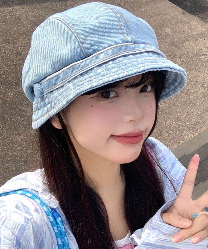 Light Blue Patchwork Denim Bucket Hat