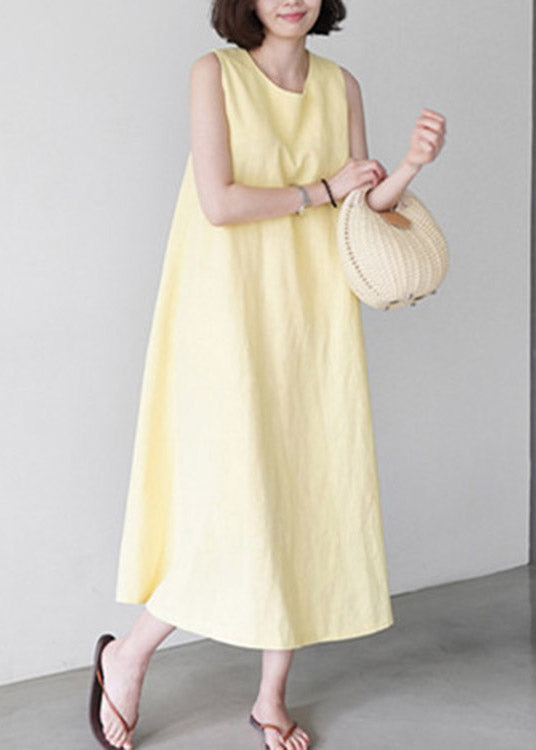 Yellow O-neck Long Slip Dresses Summer