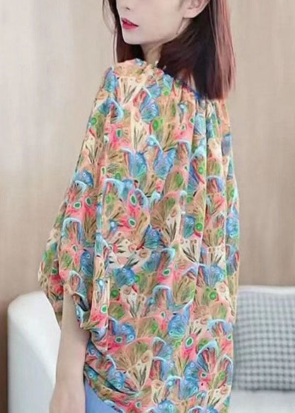 Colorblock V Neck Print Chiffon Shirt Tops Summer