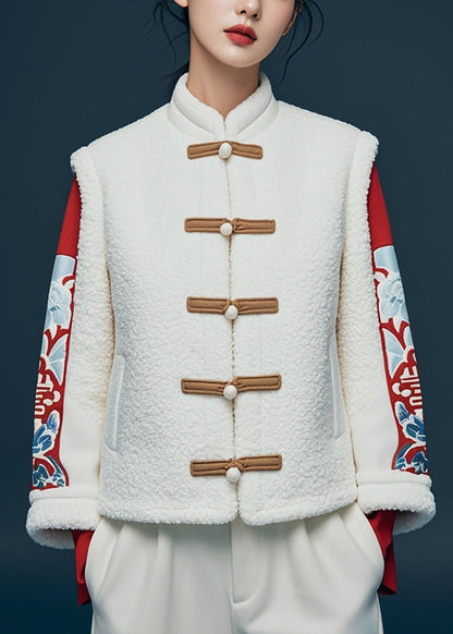 White Button Print Teddy Faux Fur Coat Winter