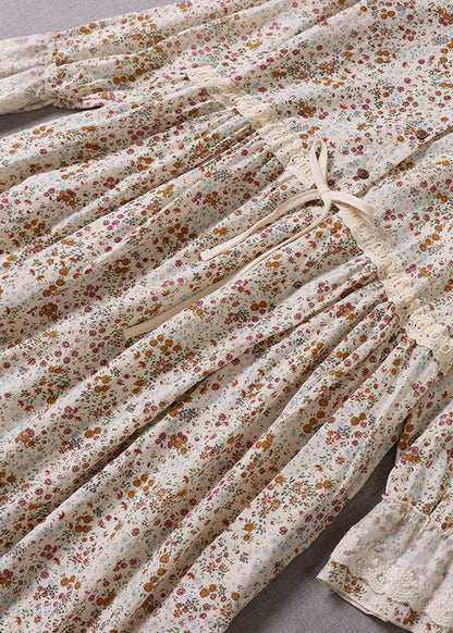 Art Apricot Peter Pan Collar Print Drawstring Dresses Spring