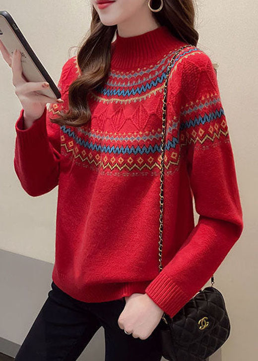 Red Thick Retro Fall Knit Sweater