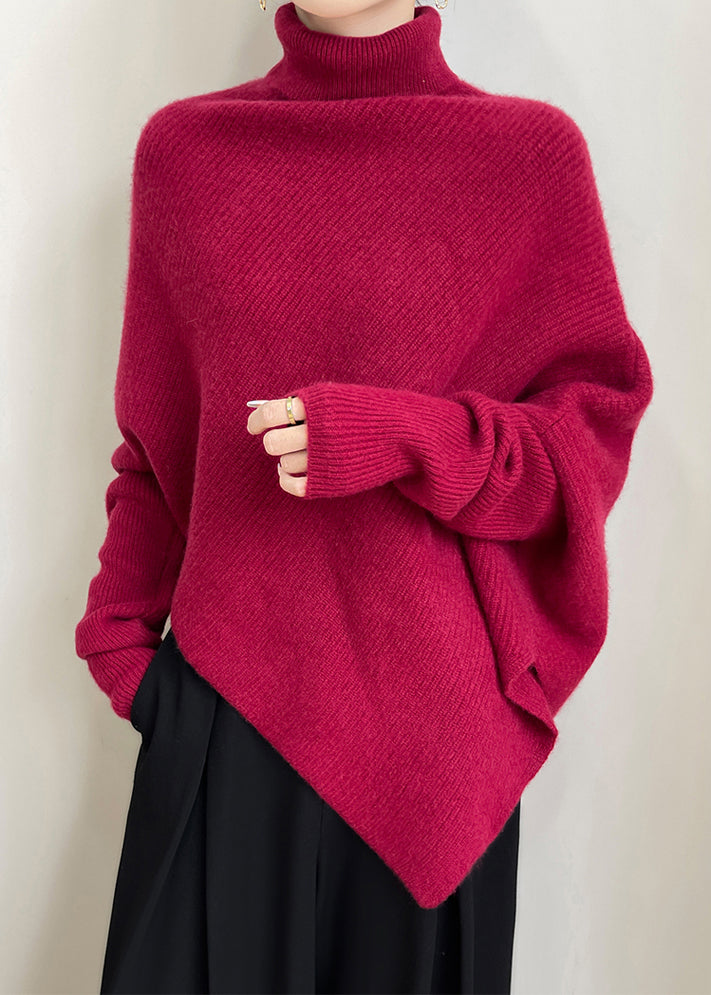 Red Asymmetrical Thick Woolen Sweaters Winter