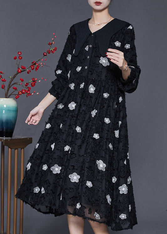 Italian Black Exra Large Hem Long Dresses Spring
