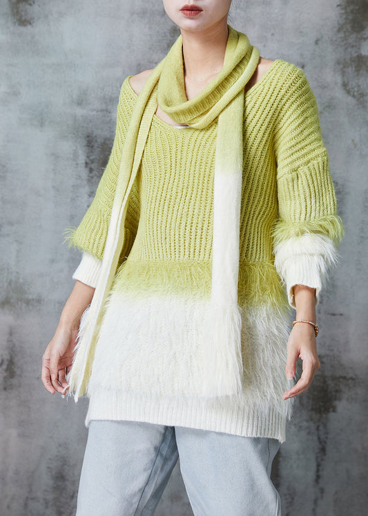 Grass Green Oversized Gradient Color Mink Velvet Knitted Sweaters Winter