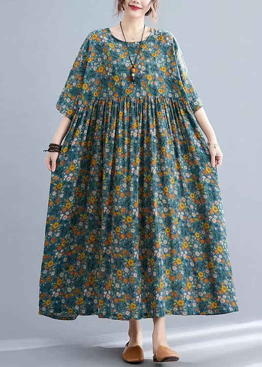 Yellow O-neck Cinched Pockets Long Dress Long Sleeve