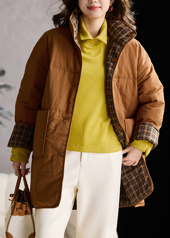 Yellow Stand Collar Wear on Both Sides Fine Cotton Filled Coat Winter