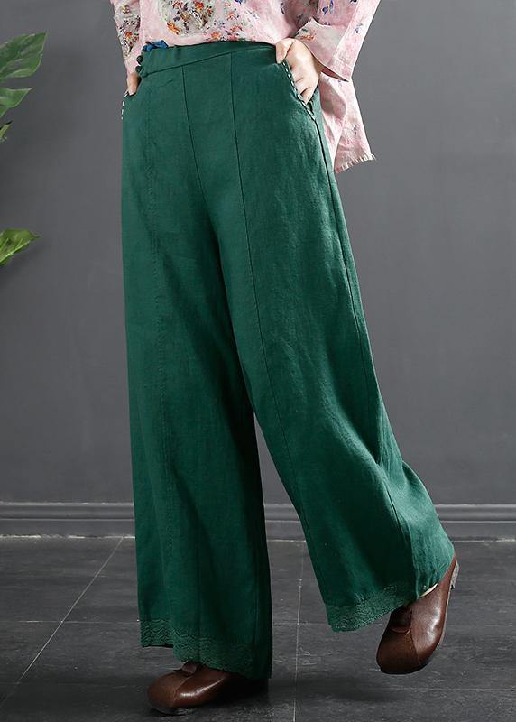 Retro Semi Elastic Waist Wide Leg Pants New Spring Hemp Color Pants