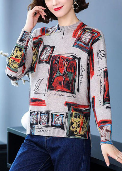 Red Zircon Cozy Cotton Knit Sweaters O-neck Long Sleeve
