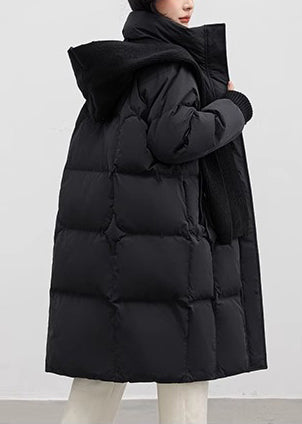 Black Stand Collar With Scarf Duck Down Puffers Jackets Winter