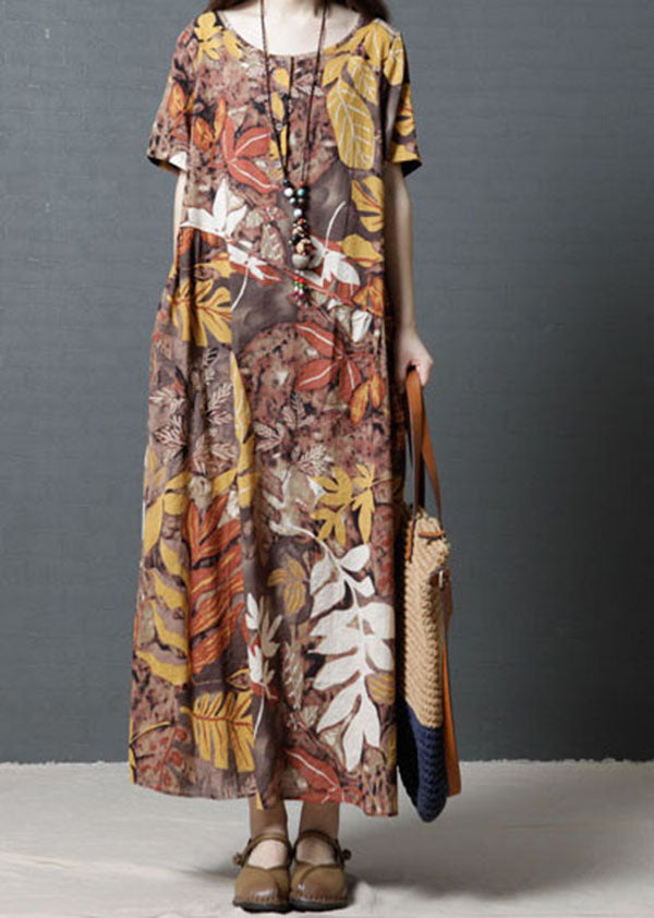 Short Sleeve Crew Neck Cotton Maxi Dress