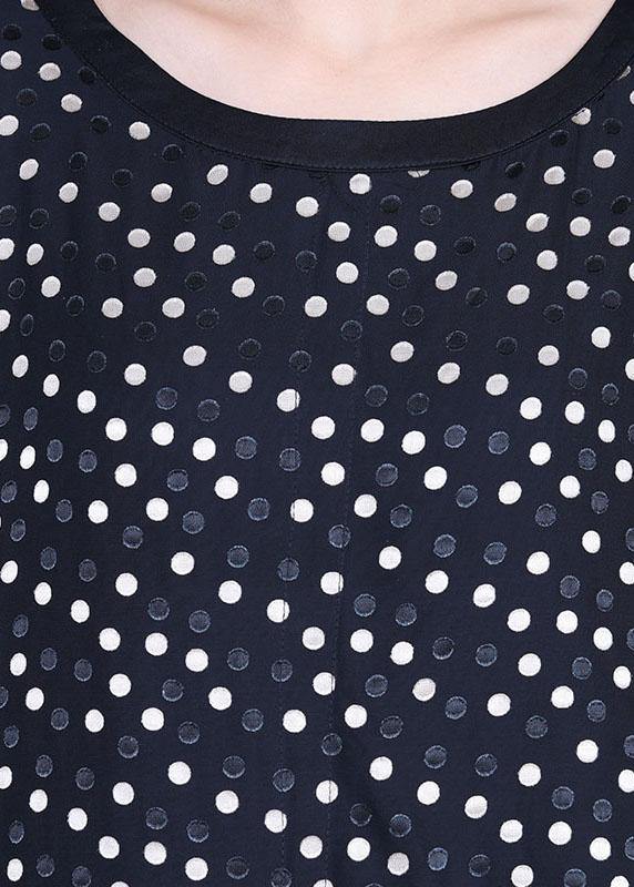 Black Patchwork Dot Summer Silk Sundress Half Sleeve