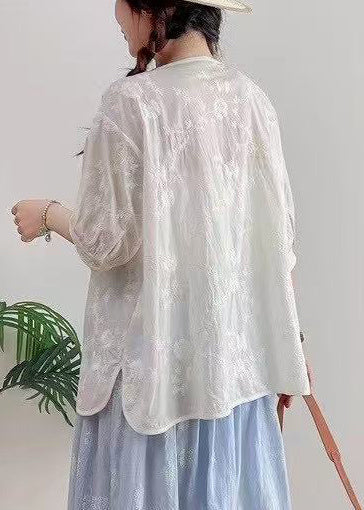 White Oversized Jacquard Cotton Top Summer
